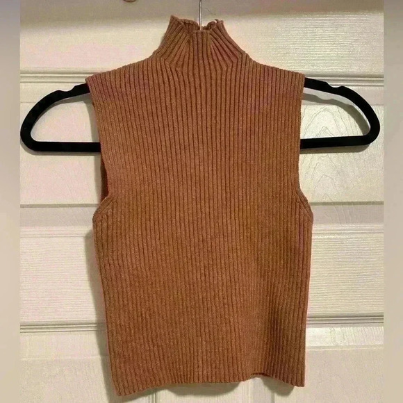 Zara Ribbed Knit Tank, Champagne - Picture 1 of 3